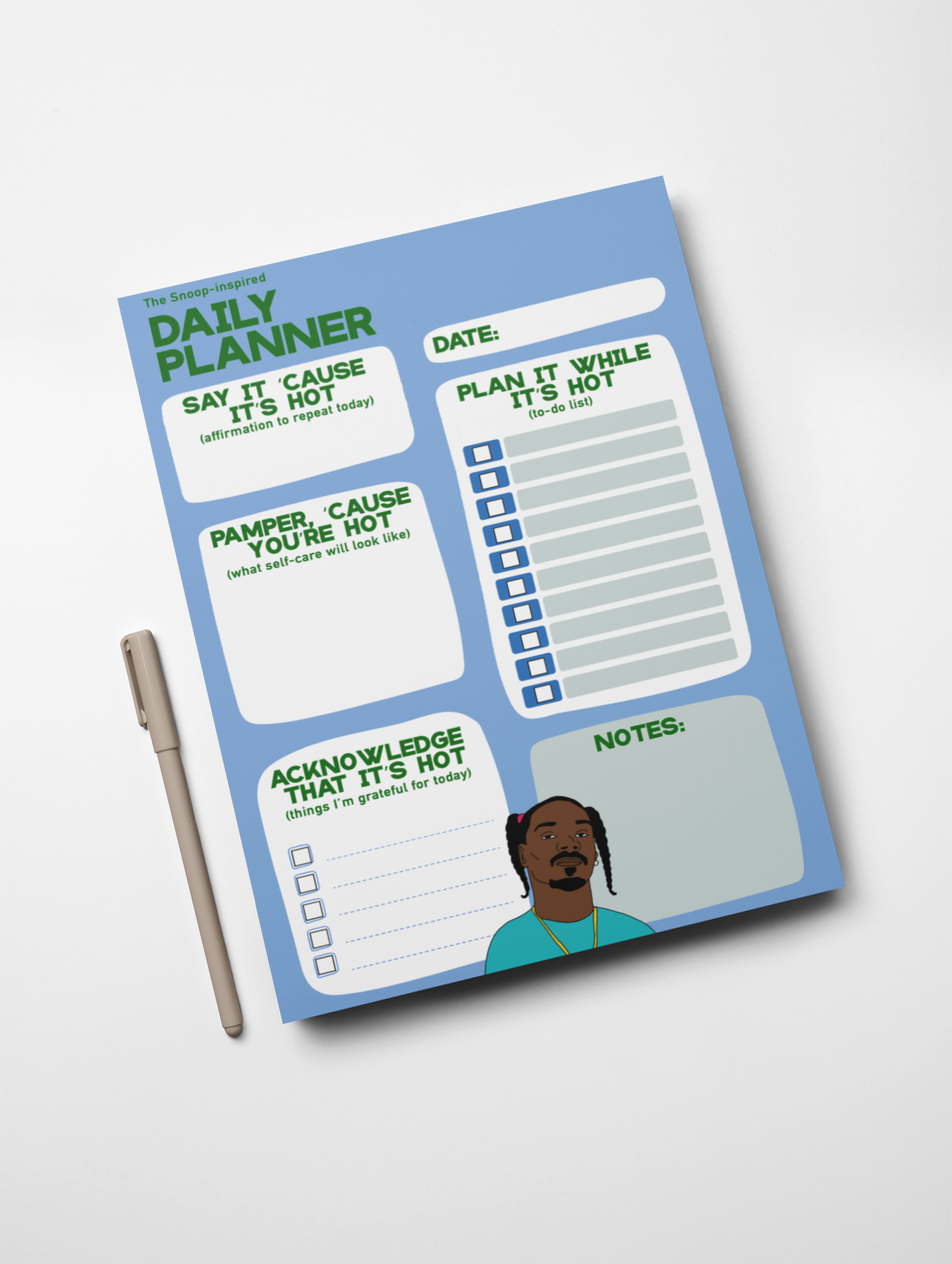 Snoop Dogg-inspired Digital Daily Planner | Printable | Self-Care Daily Planner | Boost Productivity | Easy to Use
